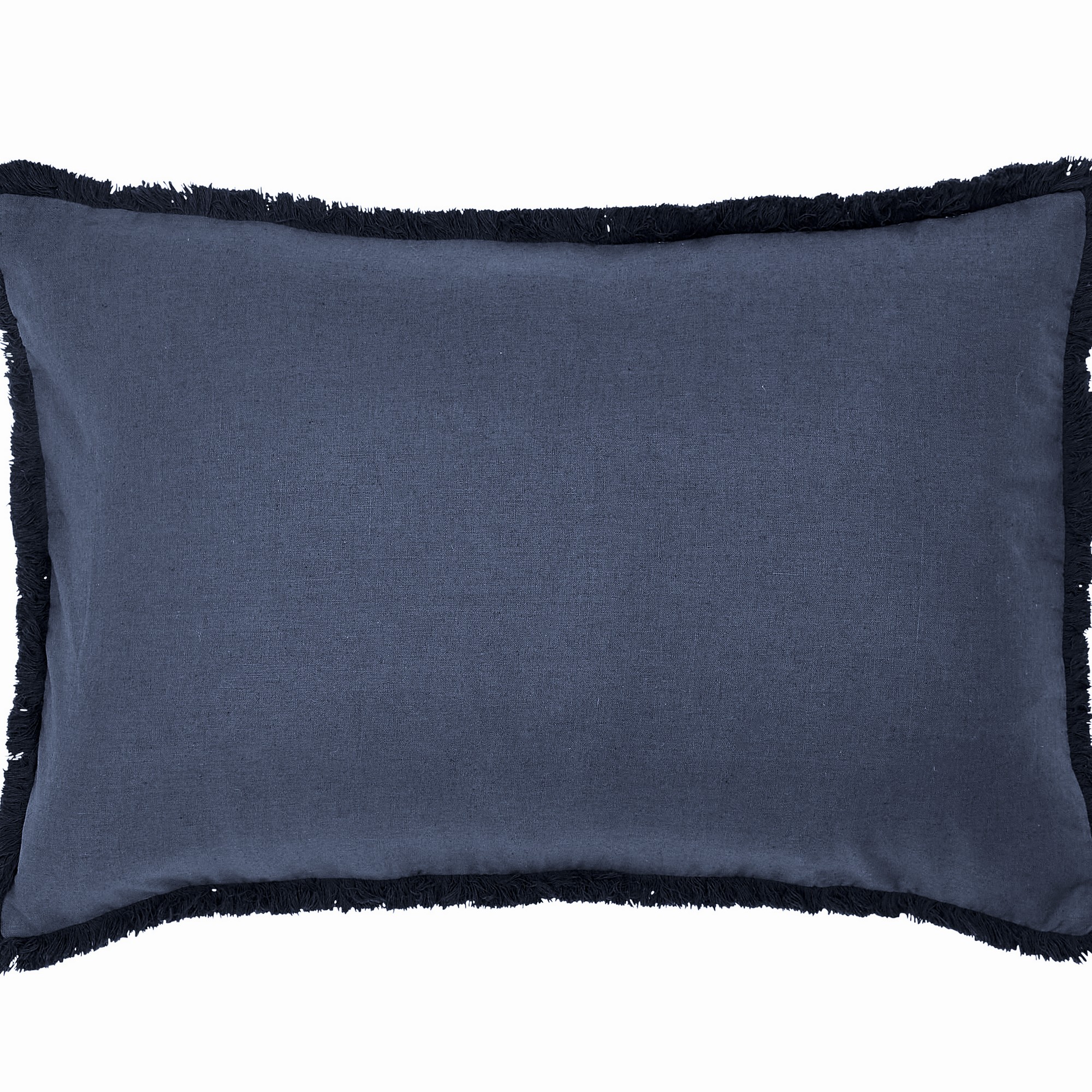 Linen Cotton Frayed Cushion By Morris Co In Blue